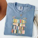 Bookshelf Aesthetic Book Lover Garment Dyed T-Shirt