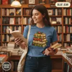 all i want for christmas is more books funny bookish gift garment dyed t shirt holiday reader tee bookstore female young blue jean