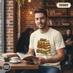 all i want for christmas is more books funny bookish gift garment dyed t shirt holiday reader tee coffee shop male ivory