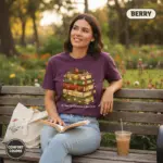 all i want for christmas is more books funny bookish gift garment dyed t shirt holiday reader tee outdoor reading female berry
