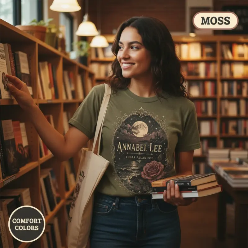 annabel lee edgar allan poe t shirt bookstore female young moss