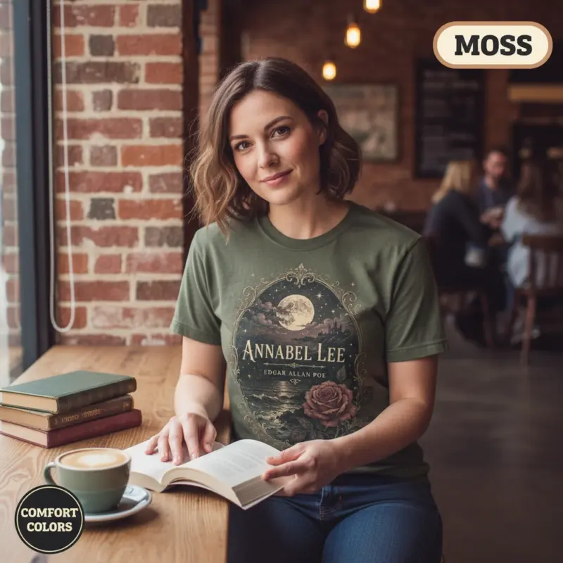 annabel lee edgar allan poe t shirt coffee shop female moss