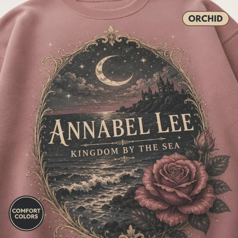 annabel lee gothic romance sweatshirt closeup detail orchid
