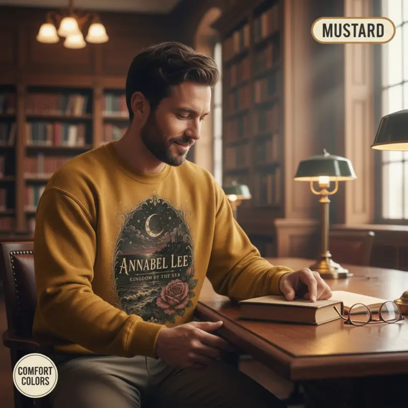 annabel lee gothic romance sweatshirt library male mustard