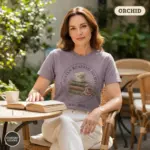 austen reading society vintage jane austen garment dyed t shirt classic literature gift tee mature female orchid