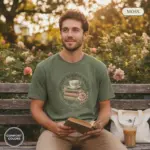 austen reading society vintage jane austen garment dyed t shirt classic literature gift tee outdoor reading male moss