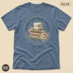 Blue Jean Comfort Colors garment-dyed tee featuring a vintage Austen Reading Society circular badge graphic in classic serif typography