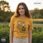 book lover gift garment dyed t shirt eat sleep read repeat bookish gift for her outdoor natural female mustard