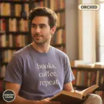 books coffee repeat minimalist bookish garment dyed t shirt cozy reader gift tee creative male orchid
