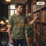 cats books and naps funny bookworm cat garment dyed t shirt cozy reader tee library male moss