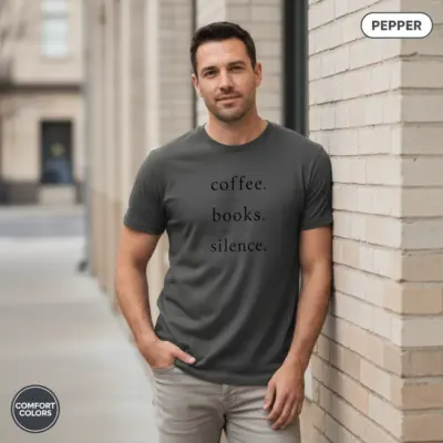 Coffee Books and Silence Minimalist Bookish Garment-Dyed T-Shirt, Cozy Reader Tee