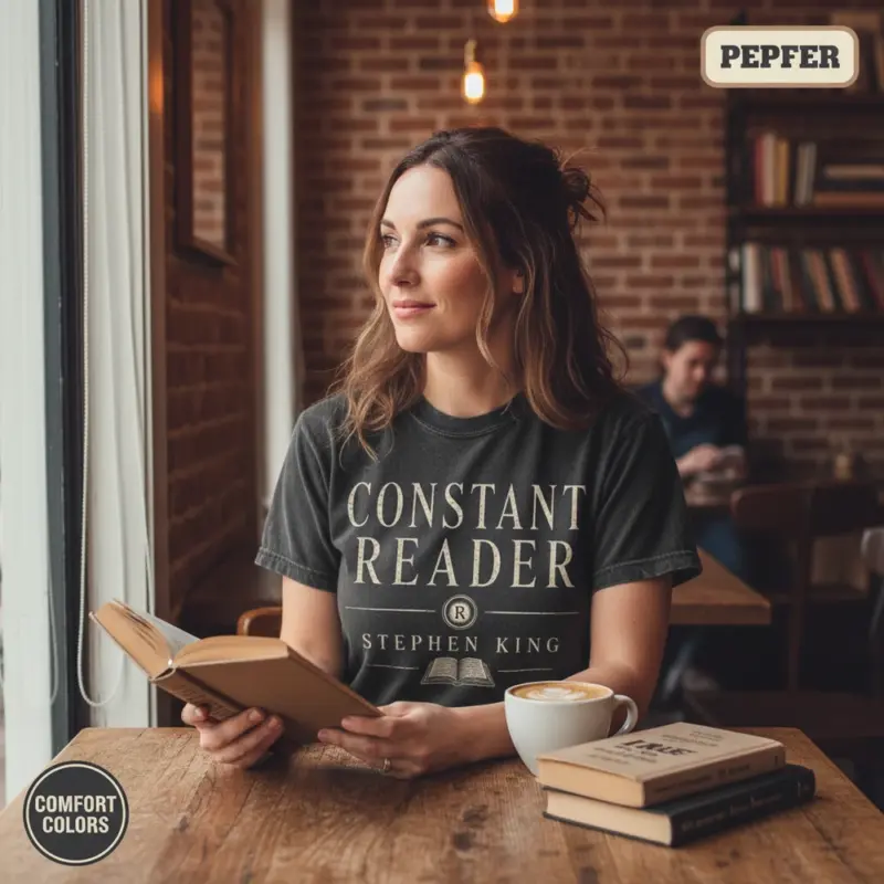 constant reader stephen king horror book lover t shirt coffee shop female pepper