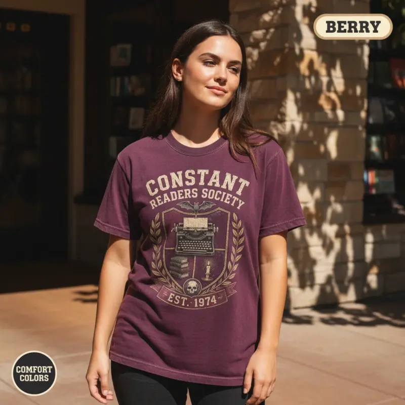constant readers society est 1974 horror book club t shirt sunlight female berry