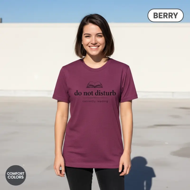 do not disturb currently reading bookish garment dyed t shirt funny book lover tee sunlight female berry