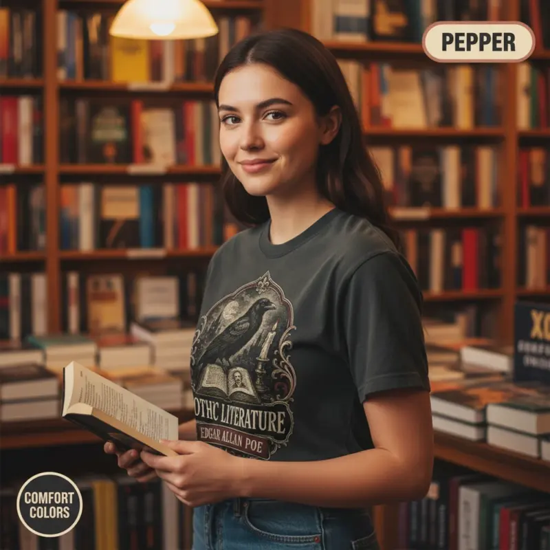 edgar allan poe gothic literature t shirt bookstore female young pepper