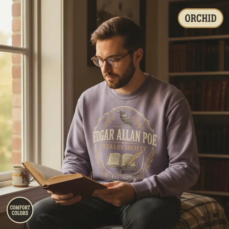 edgar allan poe literary society crewneck sweatshirt creative male orchid
