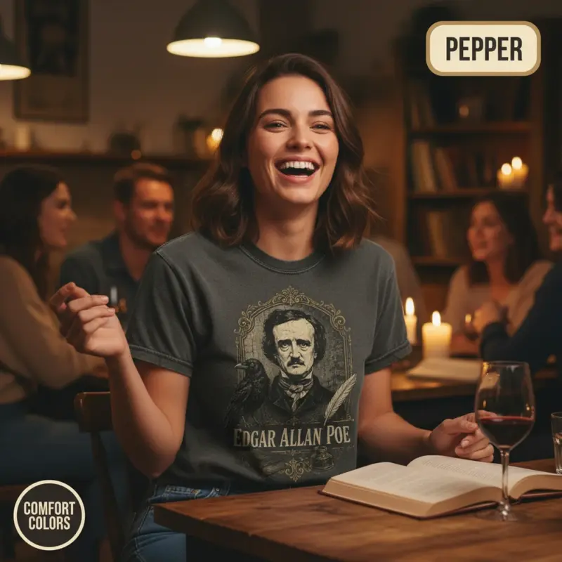 edgar allan poe portrait vintage book lover t shirt book club female pepper