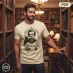 edgar allan poe portrait vintage book lover t shirt library male ivory