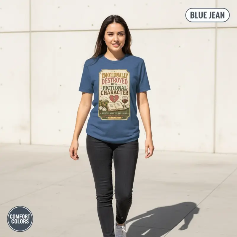 emotionally damaged by a fictional character funny bookish garment dyed t shirt fantasy romance read sunlight female blue jean