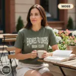 enemies to lovers book club romance trope garment dyed t shirt bookish reader tee mature female moss