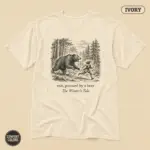Ivory Comfort Colors garment-dyed t-shirt printed with Exit pursued by a bear Shakespeare literary quote and bear graphic, front view