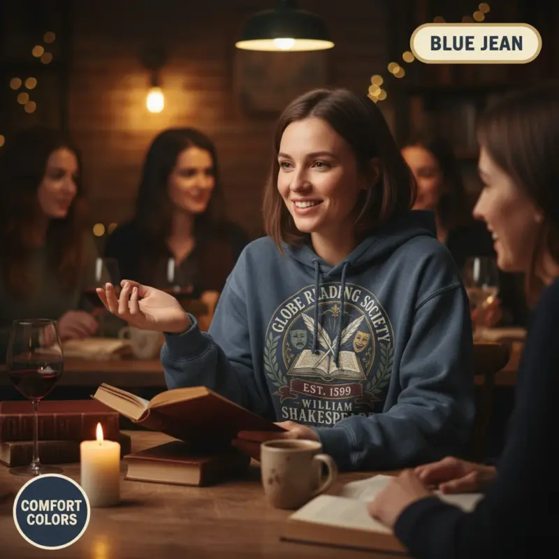 globe reading society est 1599 shakespeare book lover hoodie book club female blue jean