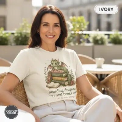 Hoarding Dragons and Books Fantasy Reader Garment-Dyed T-Shirt, Romantasy Bookish Tee