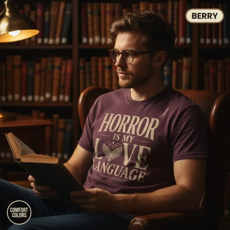 horror is my love language dark fiction reader t shirt creative male berry