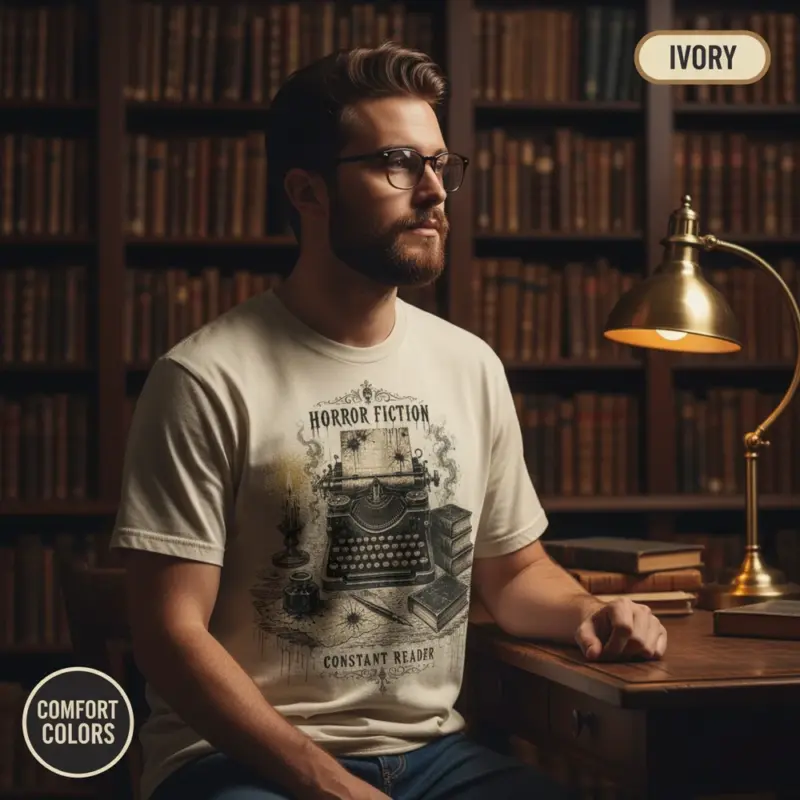 horror writer typewriter gothic dark academia t shirt creative male ivory