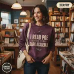 i read poe before it was dark academia sweatshirt bookstore female mid berry