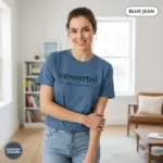 introverted but willing to discuss books bookish garment dyed t shirt funny reader tee casual indoor female young blue jean