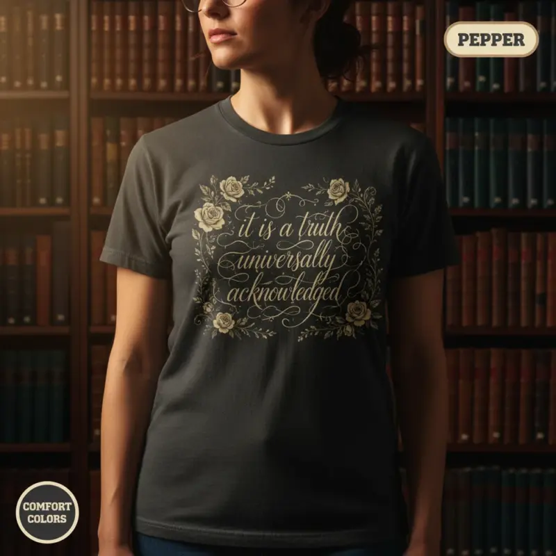 it is a truth universally acknowledged jane austen garment dyed t shirt pride and prejudice tee creative female pepper