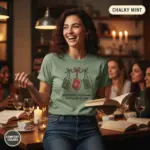 jingle books holiday bookish gift garment dyed t shirt funny christmas reader tee book club female chalky mint