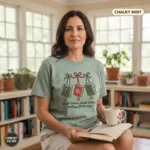 jingle books holiday bookish gift garment dyed t shirt funny christmas reader tee mature female chalky mint