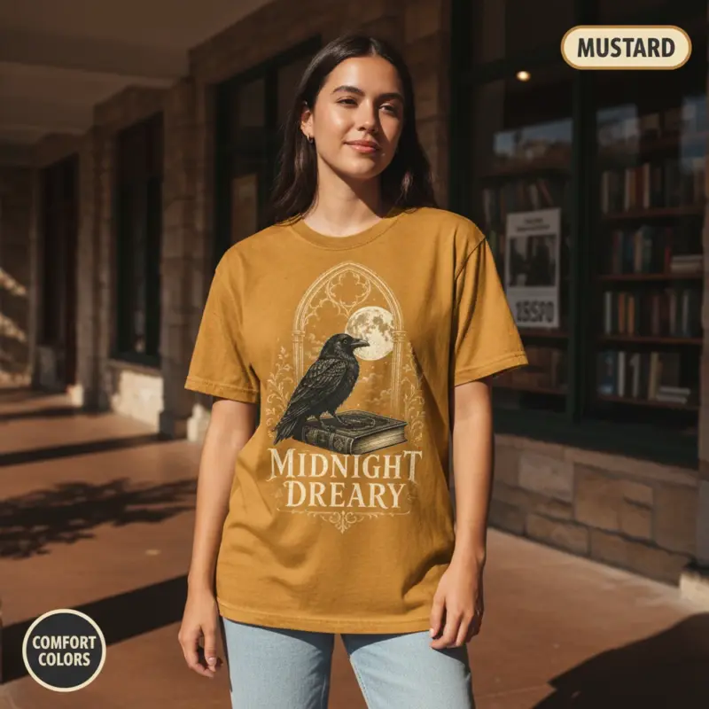 midnight dreary raven t shirt sunlight female mustard