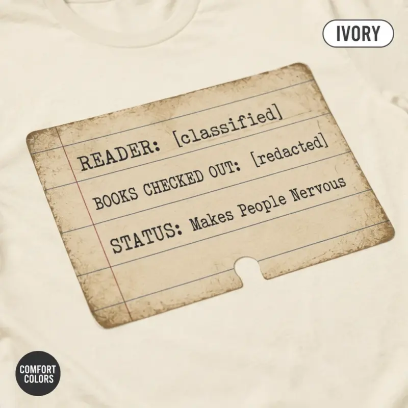 my reading list makes people nervous funny banned books garment dyed t shirt bookish tee closeup detail ivory