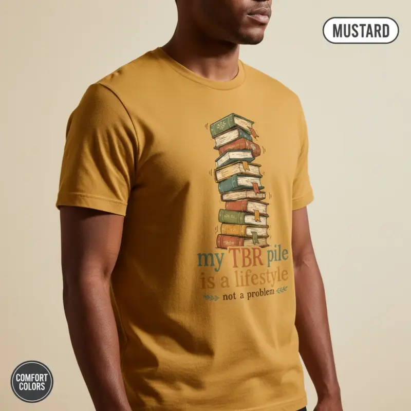 my tbr pile is a lifestyle funny bookish garment dyed t shirt reading humor tee creative male mustard