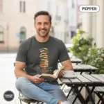 Pepper Comfort Colors garment-dyed t-shirt with "My TBR Pile Is a Lifestyle" bookish humor typography print, worn by mature male model
