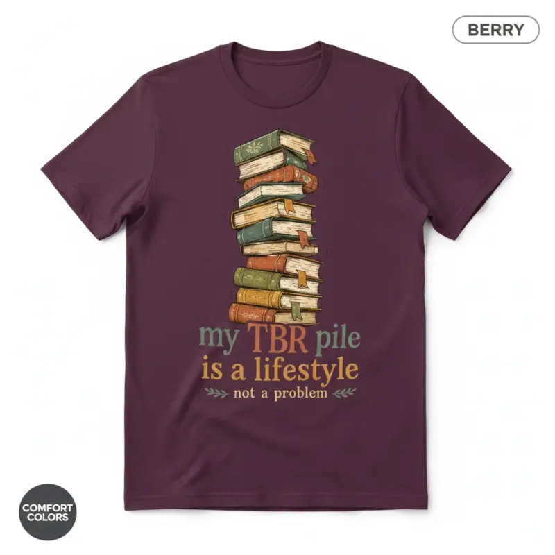 my tbr pile is a lifestyle funny bookish garment dyed t shirt reading humor tee studio frontal berry