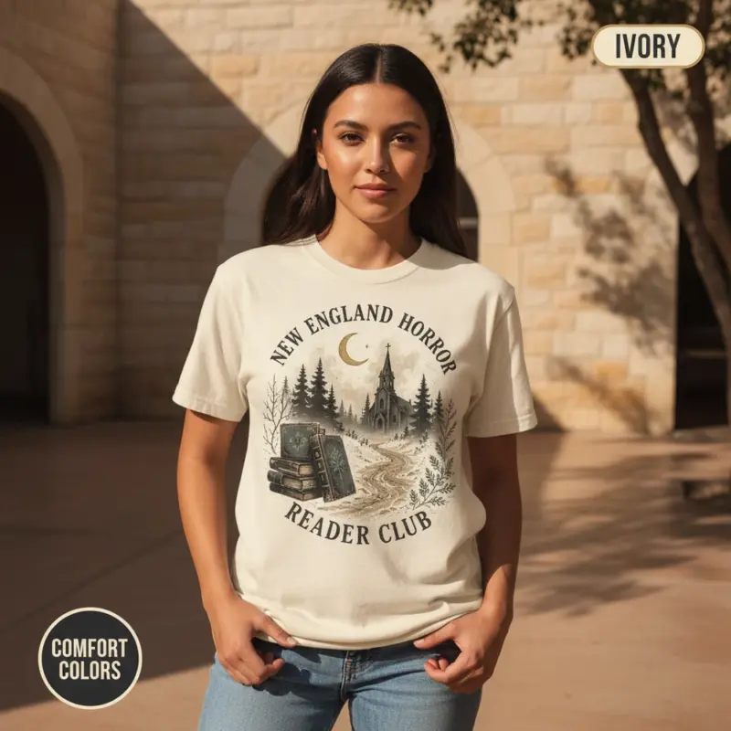new england horror reader gothic book lover t shirt sunlight female ivory