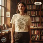 north pole book club christmas bookish gift garment dyed t shirt holiday reader tee creative female ivory