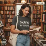 plot twist im a librarian funny bookish gift garment dyed t shirt library lover tee bookstore female young pepper
