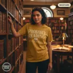 probably reading stephen king funny horror reader t shirt library female mustard
