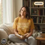 probably reading stephen king funny horror reader t shirt reading nook female mature mustard