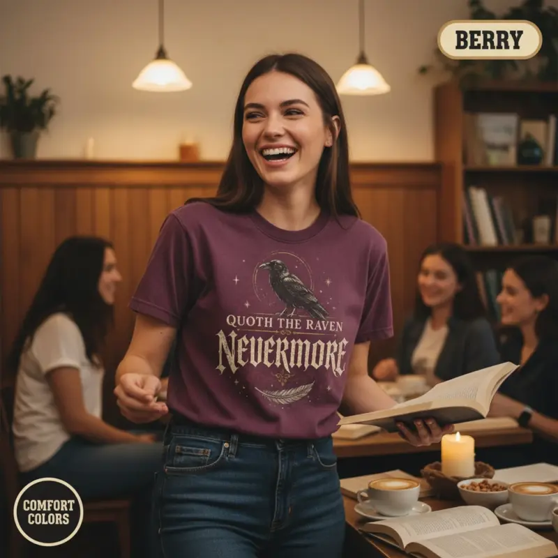 quoth the raven nevermore gothic literature t shirt book club female berry
