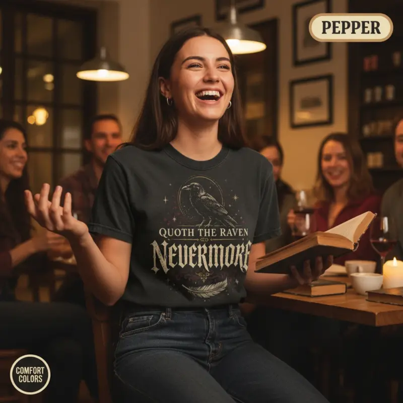 quoth the raven nevermore gothic literature t shirt book club female pepper