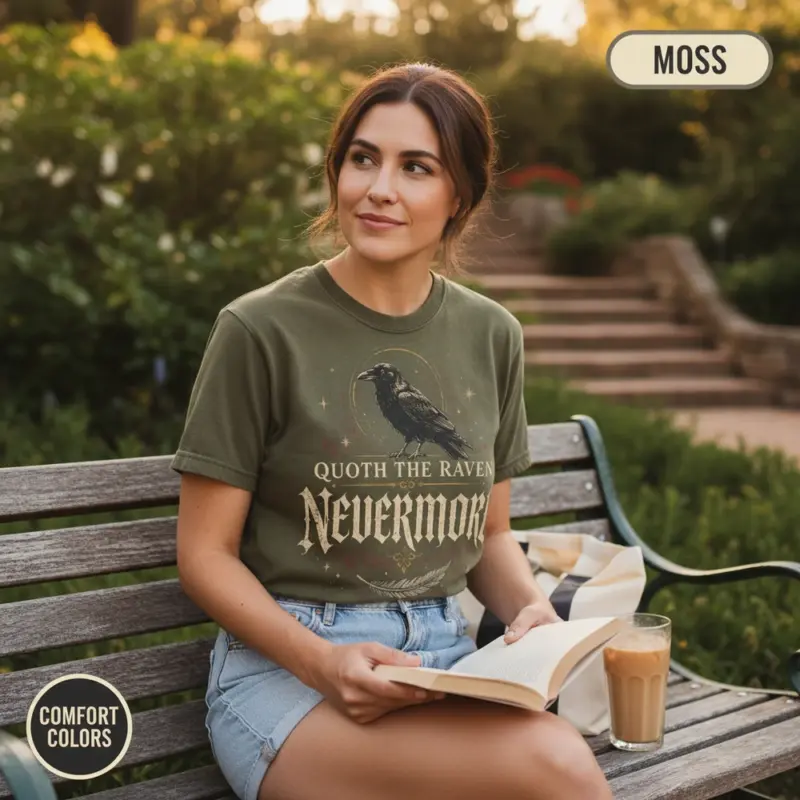 quoth the raven nevermore gothic literature t shirt outdoor reading female moss
