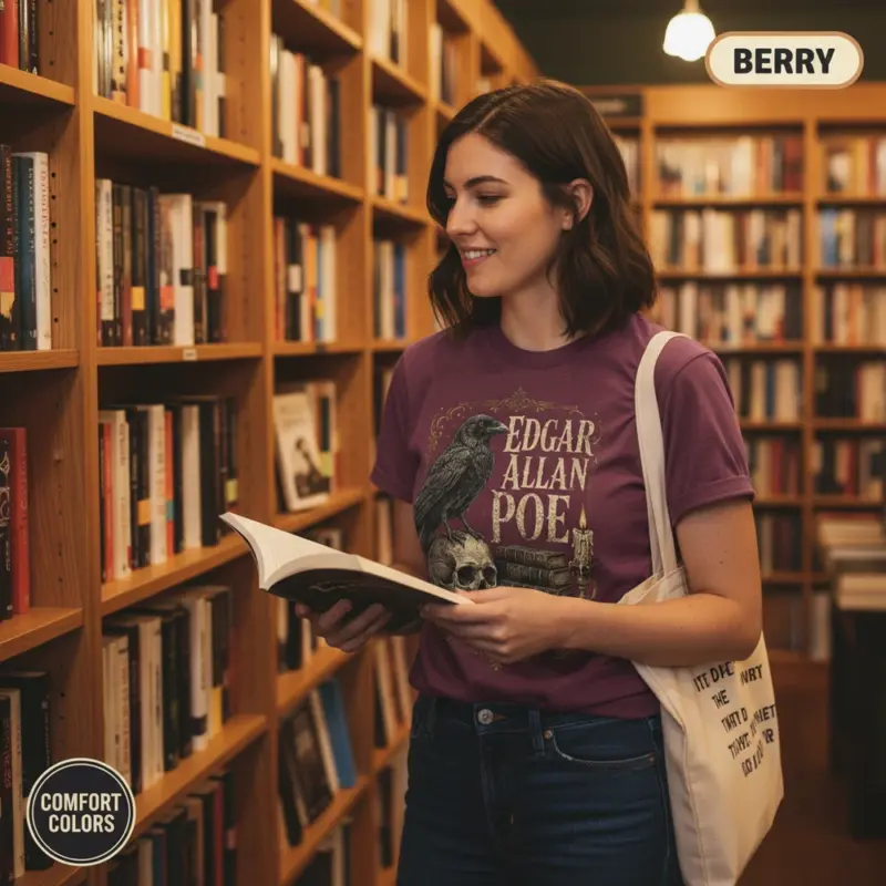 raven skull edgar allan poe t shirt bookstore female mid berry