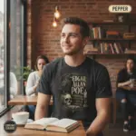 raven skull edgar allan poe t shirt coffee shop male pepper