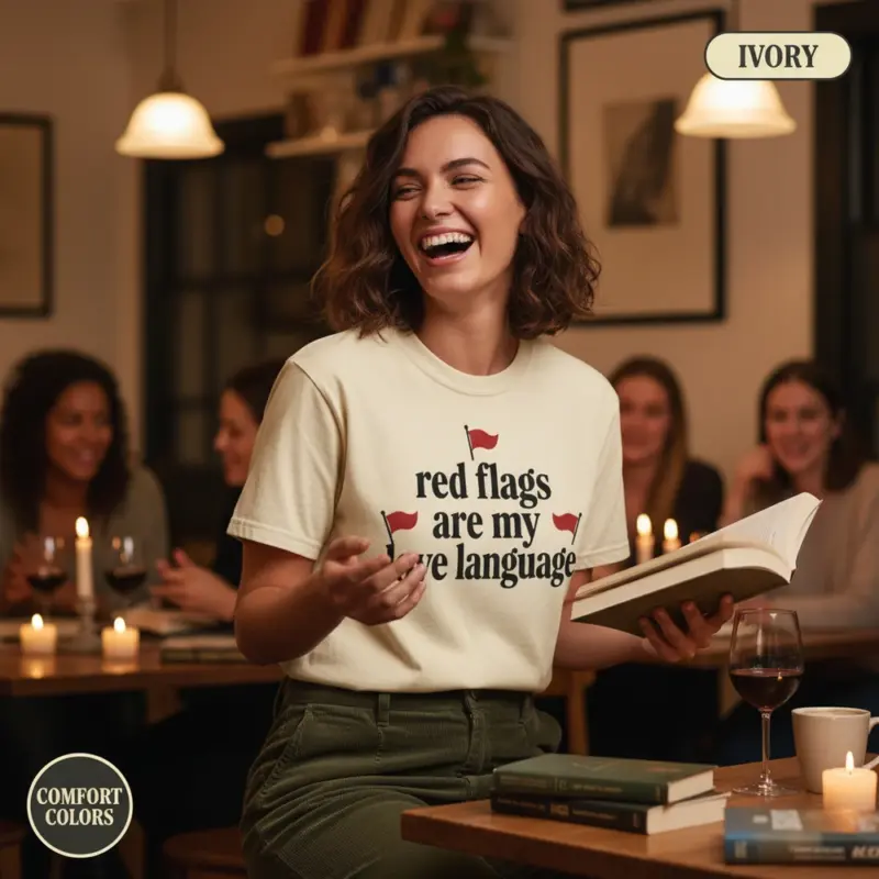 red flags are my love language funny dark romance garment dyed t shirt spicy bookish tee book club female ivory
